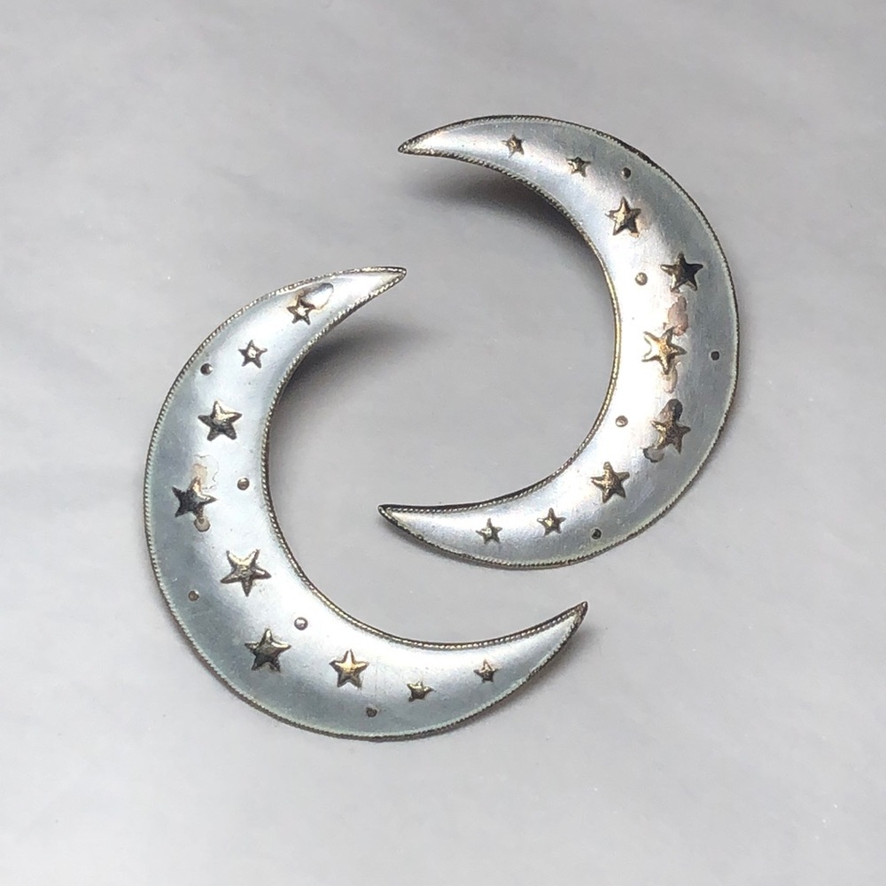 Vermeil Silver Enamel Crescent Moon Earrings